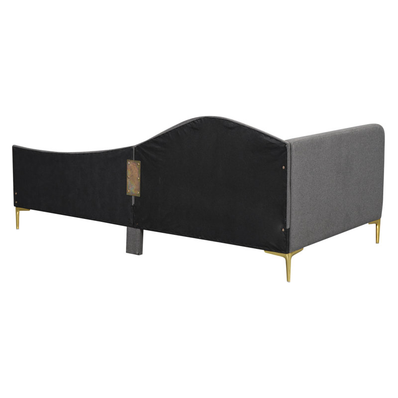 Twin Size Upholstered Daybed With Headboard And Armrest, Support Legs, Grey, Gray, Twin