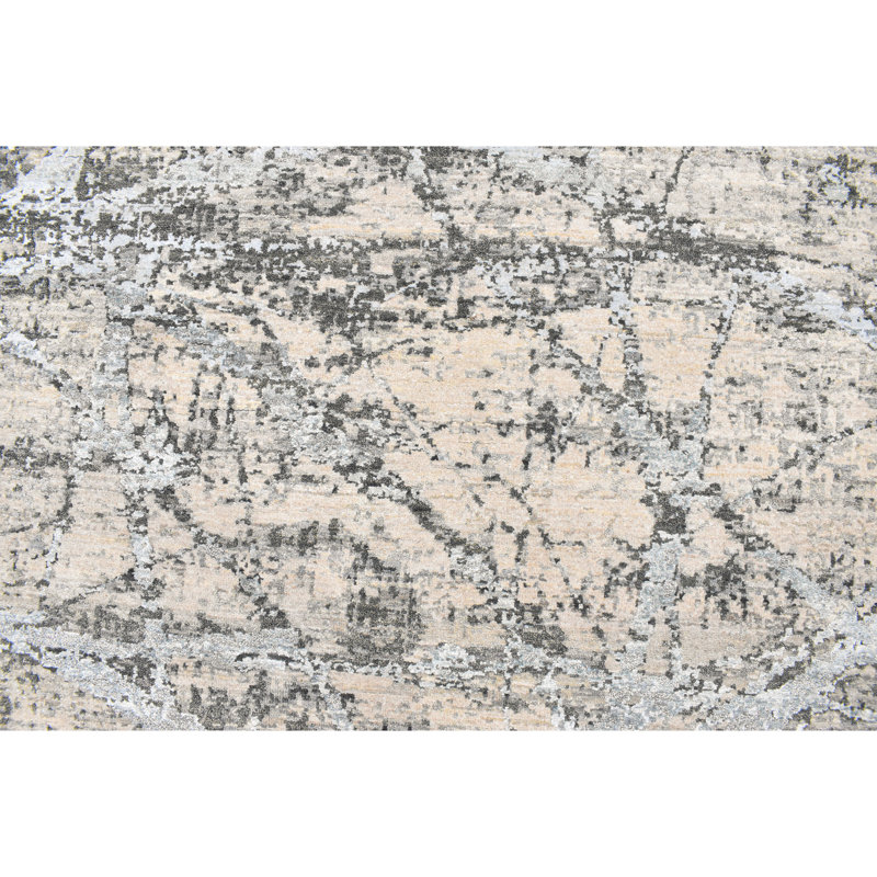Tapis beige et gris noué à la main de haute qualité, Rectangle 8 pi x 10 pi