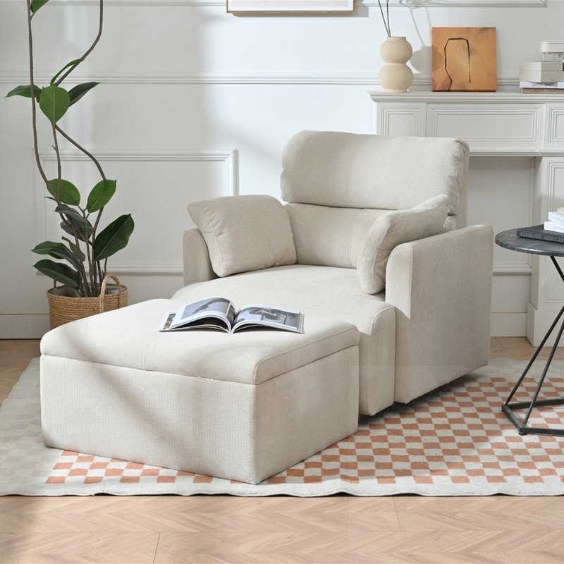 Chaise surdimensionnée avec repose-pieds avec rangement, Beige