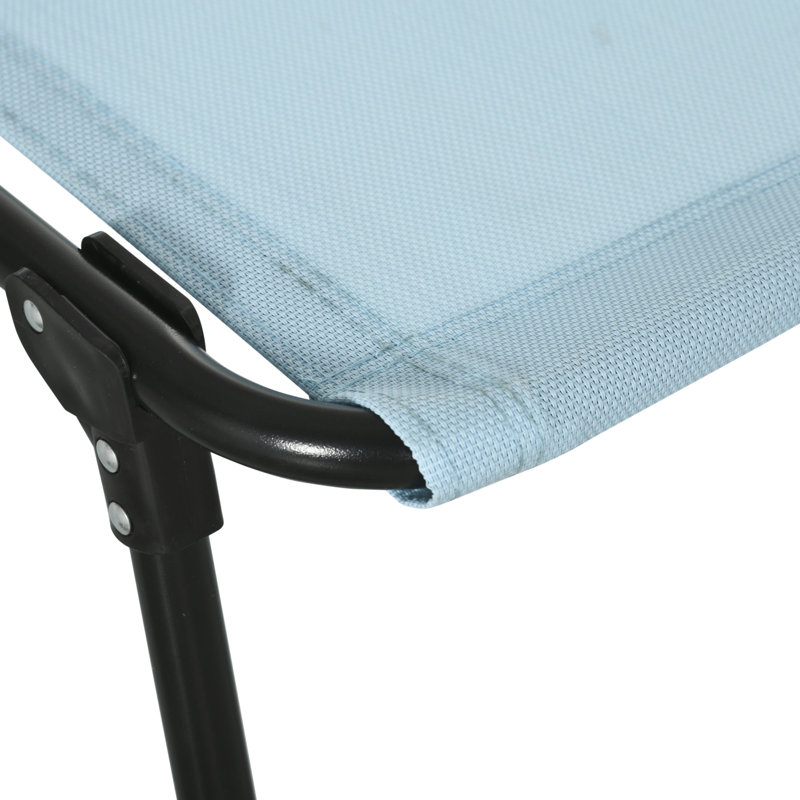 Folding Poolside Tanning Chair - Lounge With 4 Recline, Breathable Mesh, Bungee Seat, Pillow, Blue, 29.25" Length Beach Reclining By Tilt, Mesh & Blue Gleam