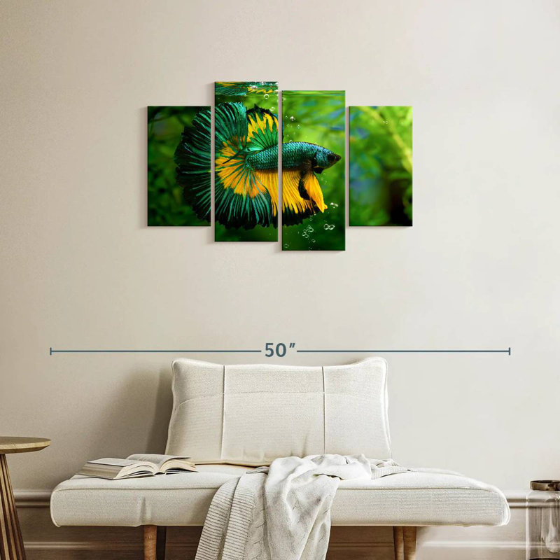 Brametta vert, jaune, poisson Betta, 22" H x 36" W
