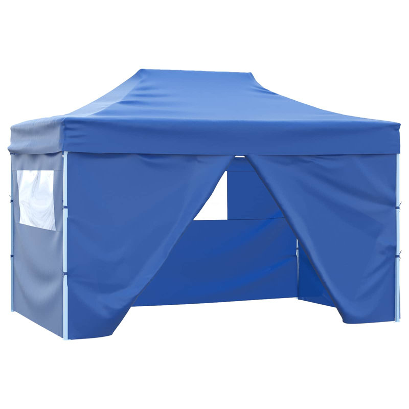 Vidaxl Foldable Party Tent Pop-Up With 4 Sidewalls Patio Gazebo Canopy Shelter, 315cm H x 410cm W x 280cm D, Blue