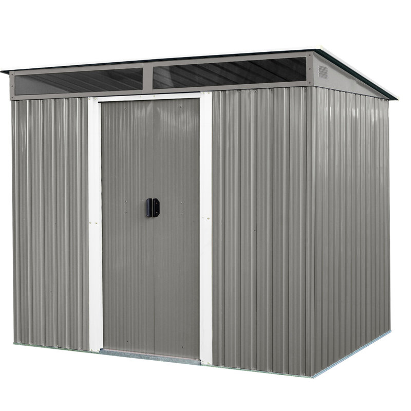 Rangement extérieur de 8 pi x 6 pi avec panneau transparent - Rehausse l'esthétique de votre porte arrière verrouillable en métal de 8 pi 6 po convenant à un jardin