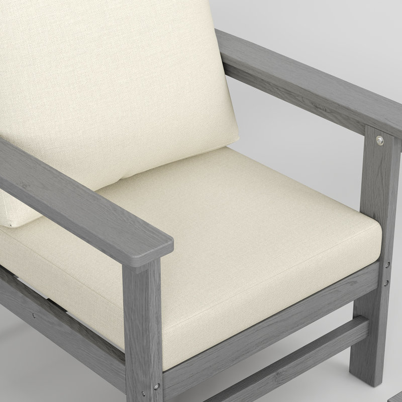 Chaises longues d'extérieur modernes en PEHD avec coussins de 5 po d'épaisseur et texture de bois naturel, Beige, Gris