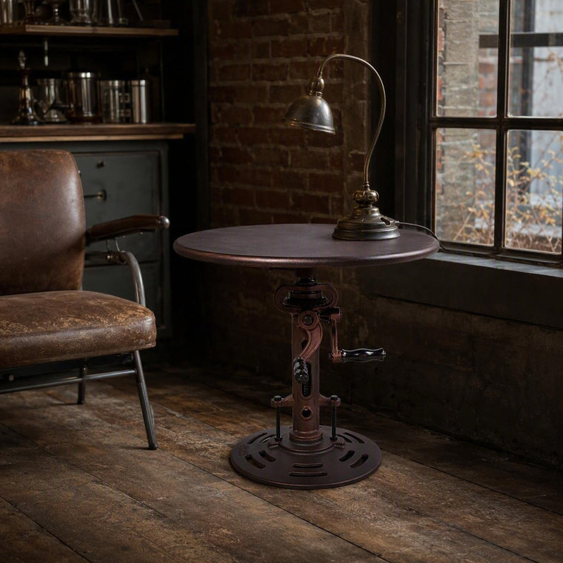 Table de bout Industrial Retro Table d'appoint Mécanique antique DIY Manivelle à hauteur ajustable, Cuivre