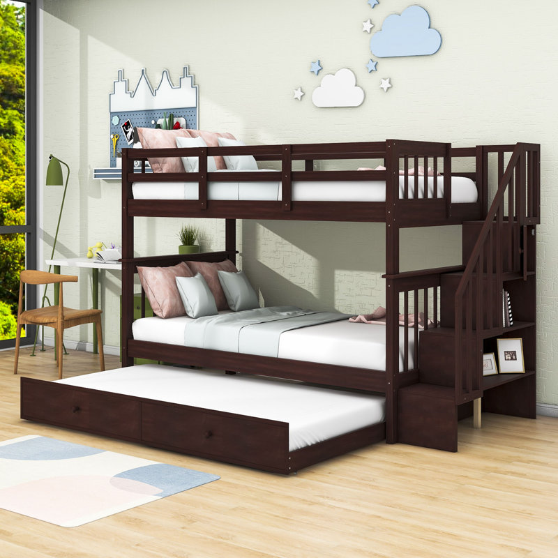 Doresha Kids Bunk Bed with Trundle, Espresso, Twin