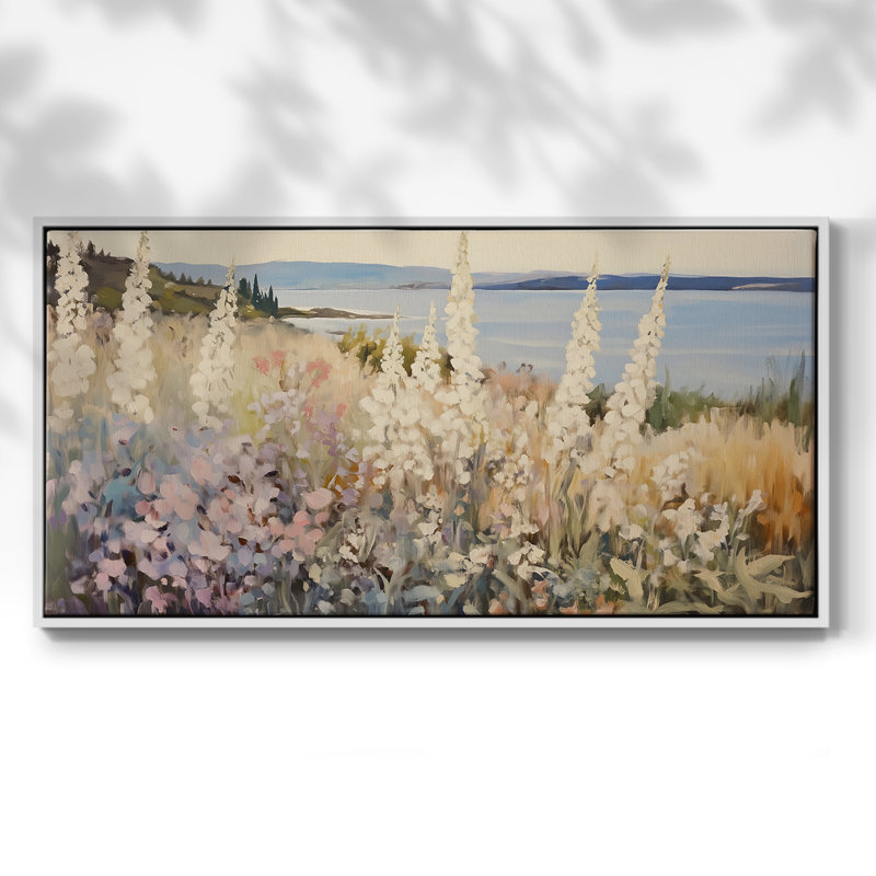 Botanical Series-CCLVI- Toile tendue avec châssis tendue, prête à être accrochée, H 21 po x l 41 po, Blanc
