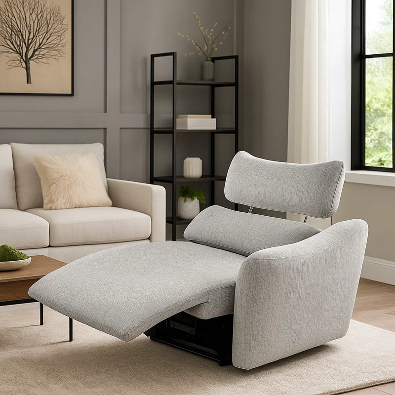 Falo Modular Power Motion Right Recliner Chair, Foam Light Gray Chenille