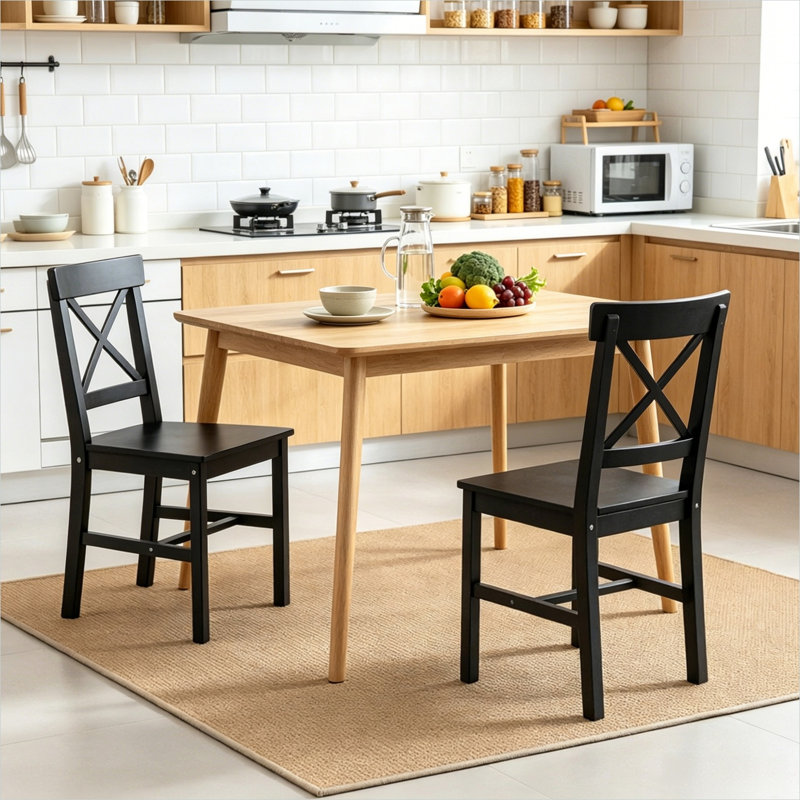 Table de salle à manger de 41,1 x 47 x 87 cm (16,2 x 18,5 x 34,2 po) avec détails en bois massif, finition pin noir de jais, capacité de charge de 120 kg (264 lb).