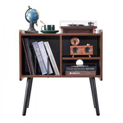 Support pour tourne-disque, support pour tourne-disque pouvant contenir jusqu'à 110 albums, armoire à disque en vinyle rétro avec tablettes amovibles, table pour tourne-disque à hauteur réglable pour le salon, la chambre à coucher, brun