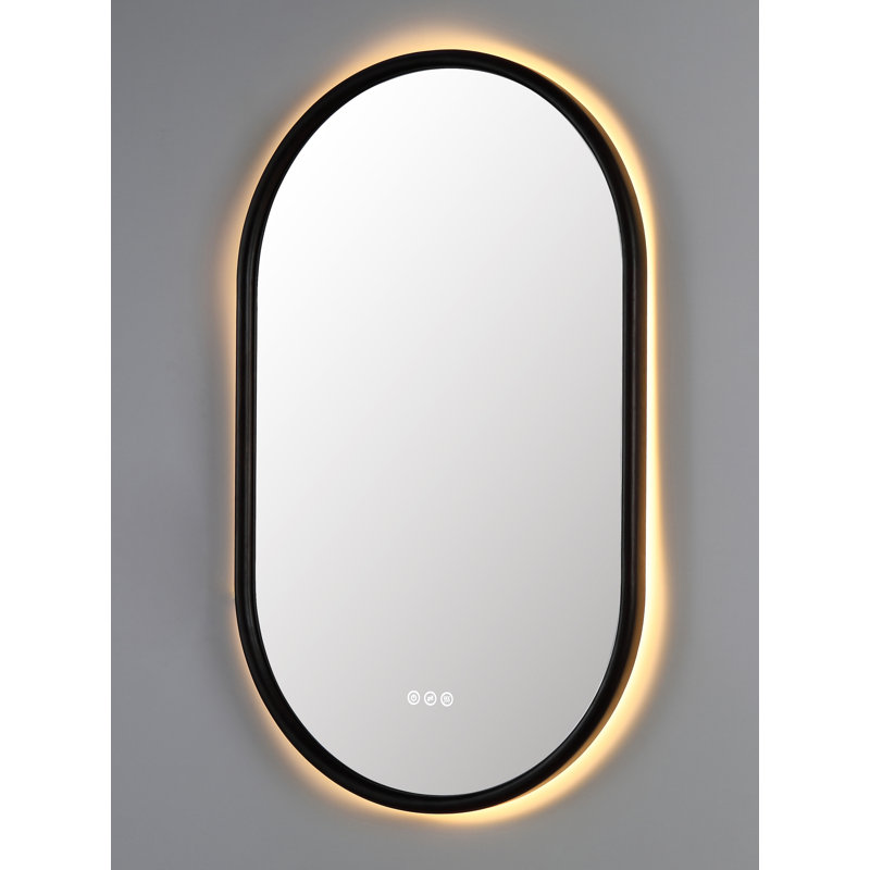 Zen LED Mirror, 39.37" x 23.62", Dark Walnut, Oval