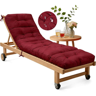 Outdoor Chaise Lounge Chair Cushion, Waterproof Memory Foam Replacement Cushion With Secure Ties For Pool Chairs, Patio Furniture, Red