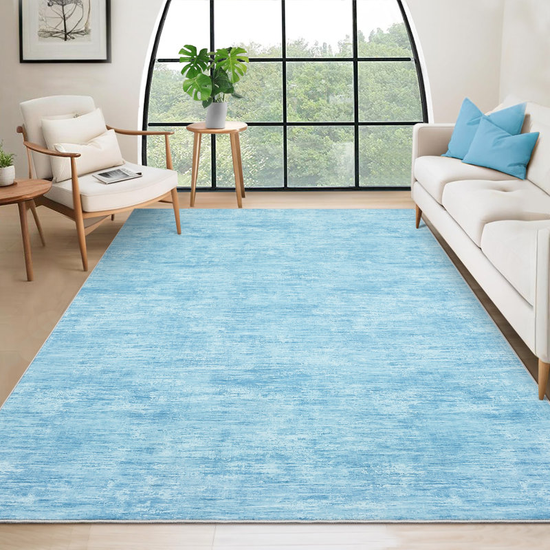 Washable Solid Color Textured Thin Indoor Rug, Low Pile Area Rug with Soft Surface, Non Slip Backing, Easy Clean Design for Living Room, Bedroom, Dorm, Home Office