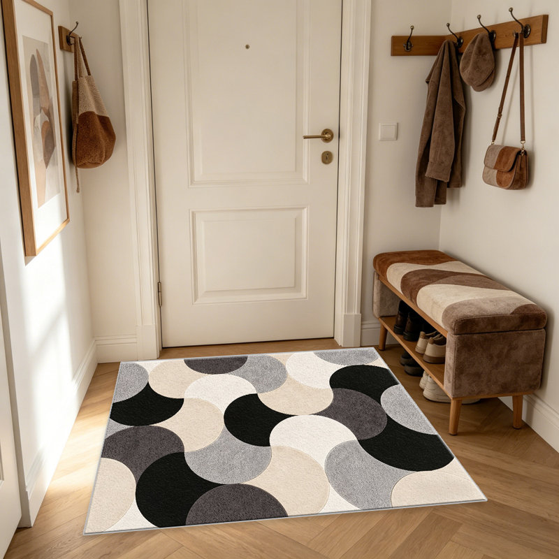 Beige Geometric Circles carpet-easy to clean, machine-washable, soft and comfortable; suitable for door mats, kitchens, living rooms, bedrooms, corridors, and laundry areas. Easy to clean, durable carpet for home decoration.
