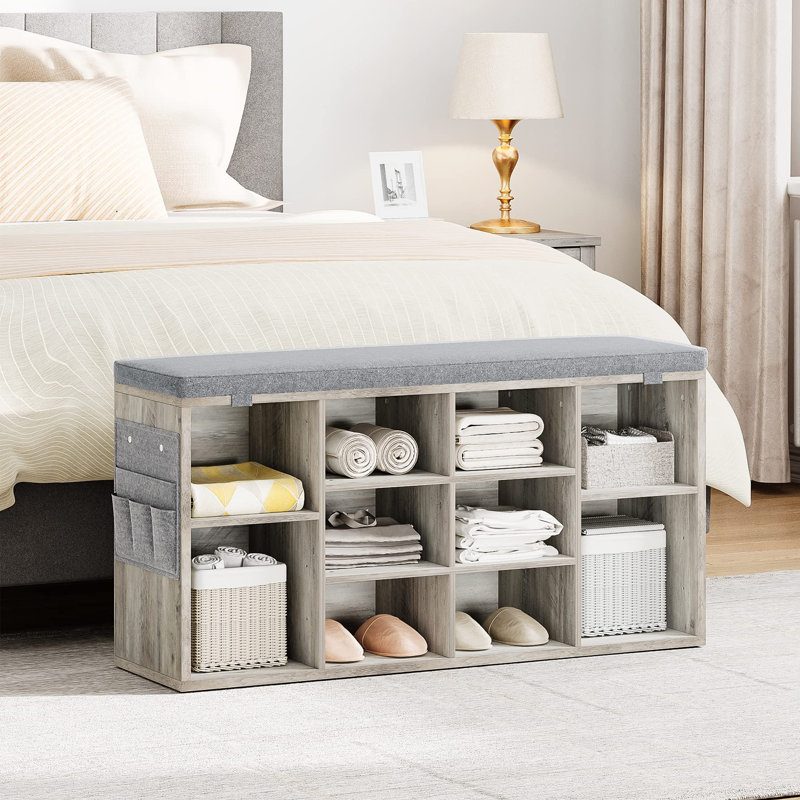 Cahari Linen Upholstered Storage Bench, Gray