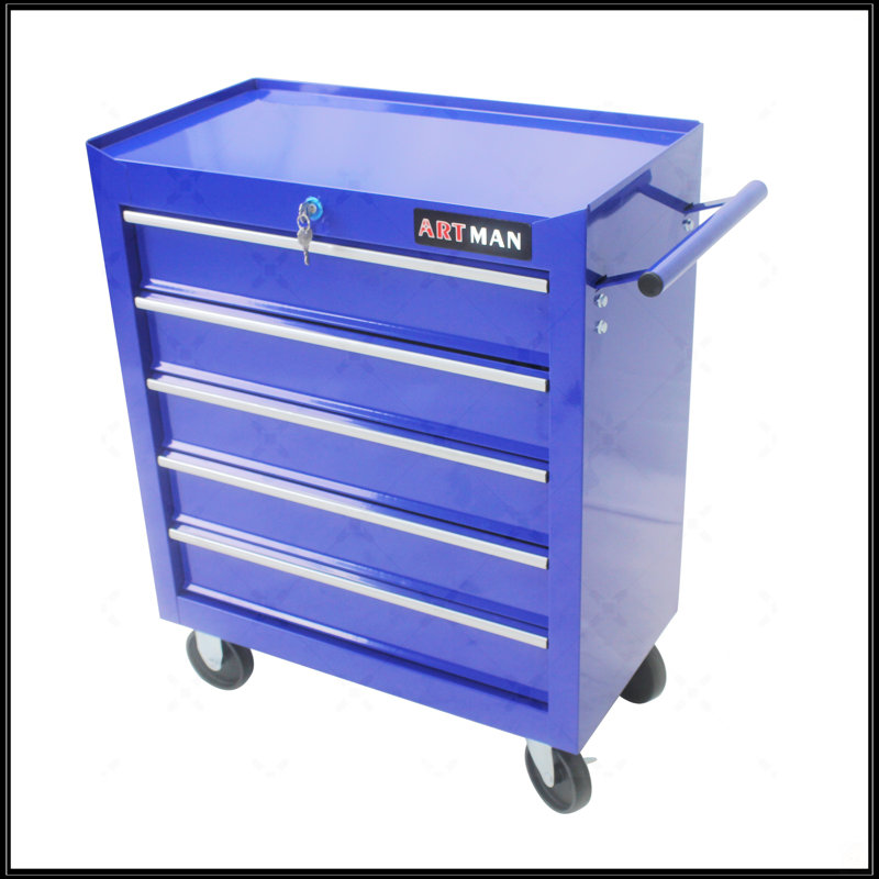 Chariot à outils multifonctionnel à 5 tiroirs avec roulettes, Bleu