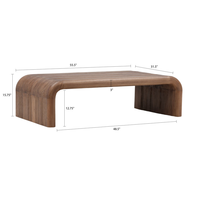Wynne 55" Wide Mindi Wood Coffee Table, Medium Brown
