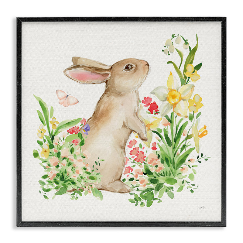 Giclée encadrée de lapin du printemps, conception de Katrina Pete, H 24 po x l 24 po, Giclée encadrée noir minuit