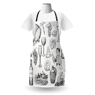 East Urban Home Wine Apron, Cooking Gardening, Adult Size, Charcoal Grey White