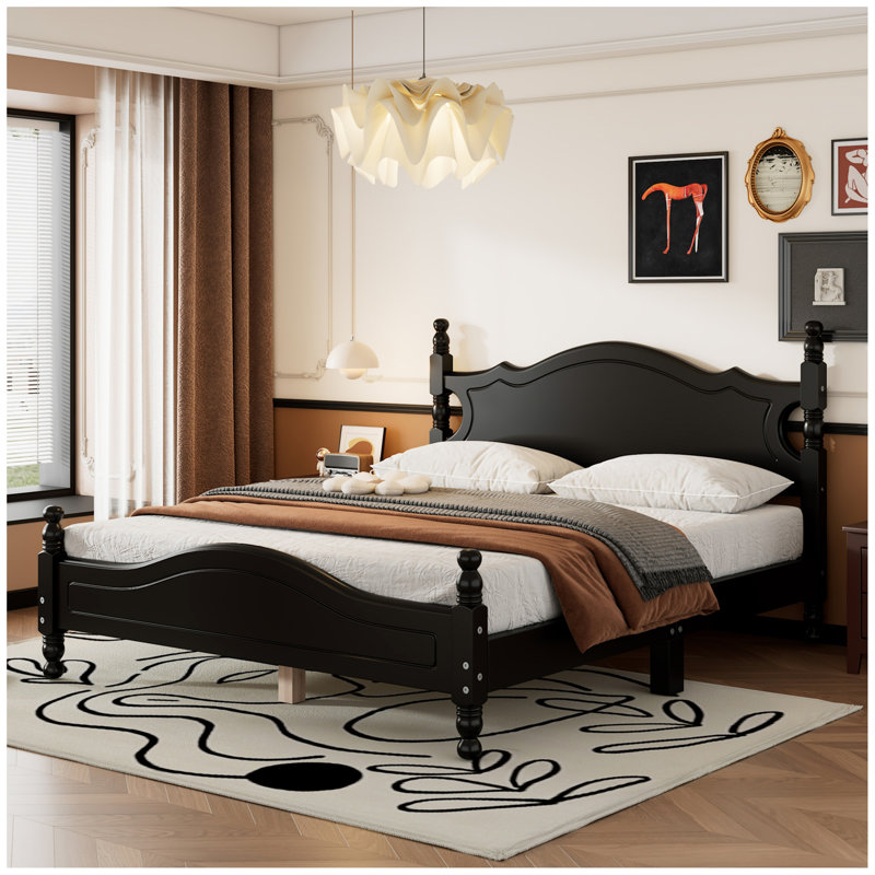Wood Platform Bed Frame,Retro Style Platform Bed With Wooden Slat Support, Walnut, Full / Double