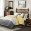 Édredon jaune grand 7 pièces - Motif brodé, comprend taies décoratives, coussins décoratifs, jupe de lit, motif floral lavable à la machine, soie synthétique, édredon, jupe