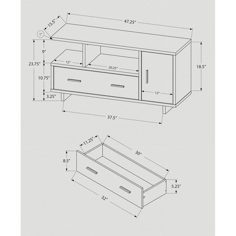 Meuble audio-vidéo 48 po, meuble de rangement, tiroirs 48 po, Espresso / Chêne