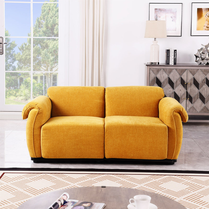 Longueur de 68,5 po, canapé modulaire tendance, structure en fer, canapé en chenille, jaune, convient au salon, à la chambre à coucher
