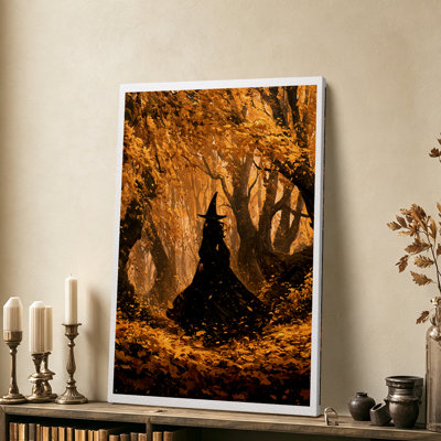 Vintage Gothic Gothic Witch Golden Autumn Forest Canvas Wall Art Graphic Print 12x8 Inch - Living Room Decor