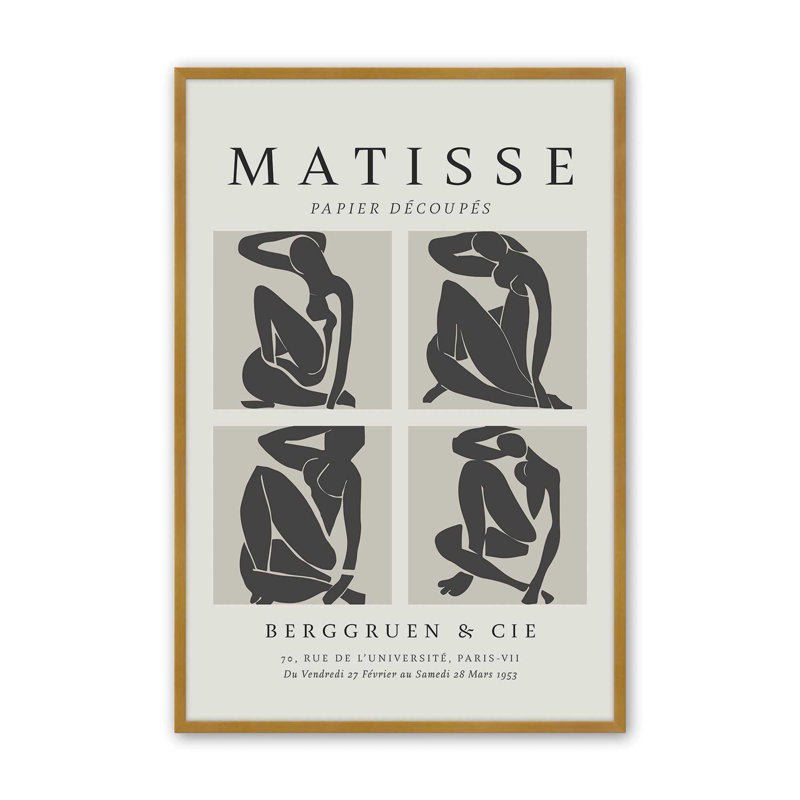 Nus Noir Matisse, reproduction d'art sur cadre argent poli, H 15,25 po x l 12,25 po x P 1,25 po