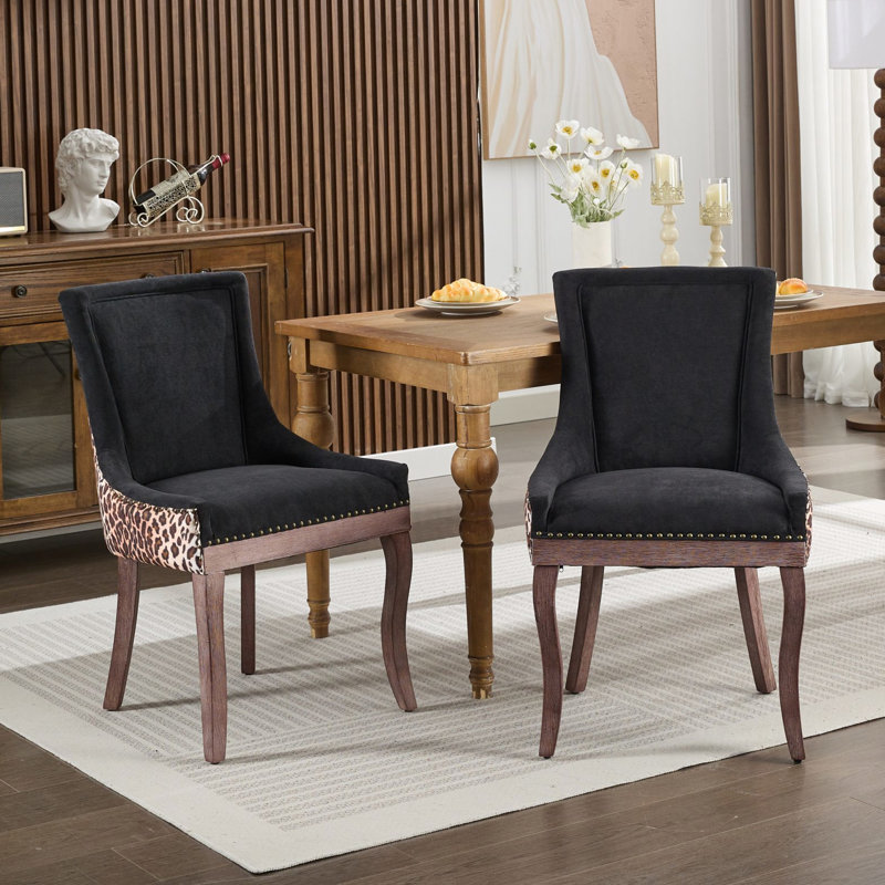 De 2 chaises de salle à manger à imprimé léopard avec tissu épaissi de haute qualité et têtes de clous décoratives en bronze Modern Mid Century 2, rivets, coussin en mousse à élasticité confortable