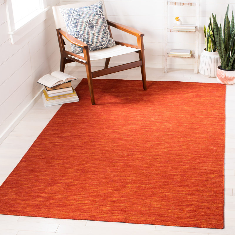 Kilim Hand Loomed Wool/Cotton Rug in Red/Rust, Rectangle 5' x 8'