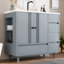 Meuble-lavabo 36 po avec lavabo, ensemble de meuble-lavabo simple autoportant avec 4 tiroirs et support de rangement latéral, armoire en bois avec lavabo en céramique pour la salle de bain, gris-1054290997