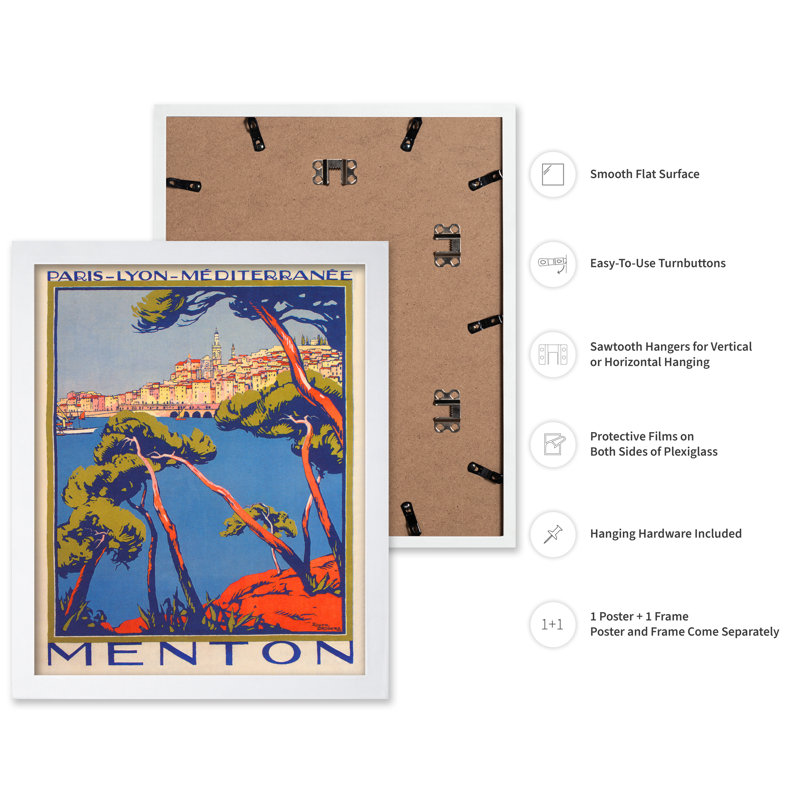 Menton, France, Affiche, H 24 po x l 32 po, Encadrement blanc