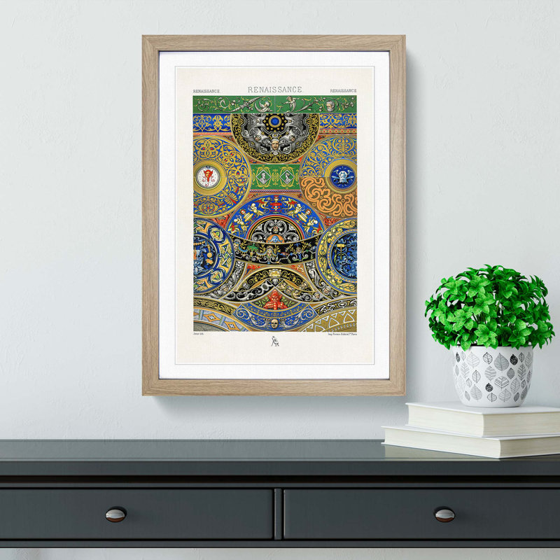Renaissance Themed Pattern by Albert Racinet - Picture Frame Painting Print, Oak Framed, 48cm H x 36cm W x 2cm D