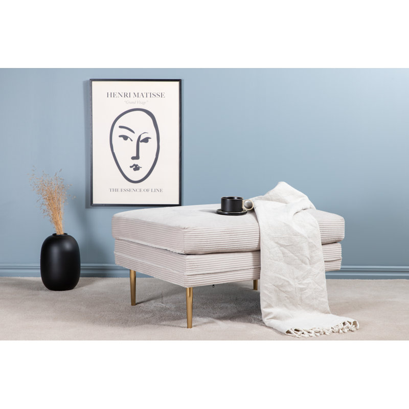 Horta 40cm Wide Square Ottoman, Brass, Light Grey