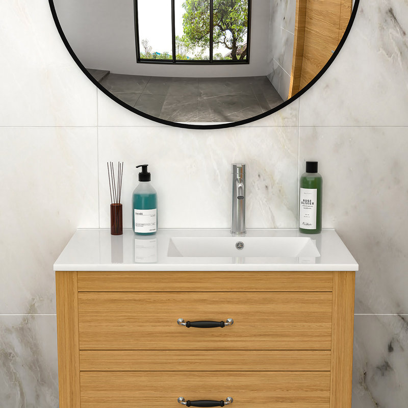 32" X 18" White Rectangular Single Vanity Top With 1 Faucet Hole And Overflow(Sink Only), A Spacious Left Countertop For Maximum Storage Convenience