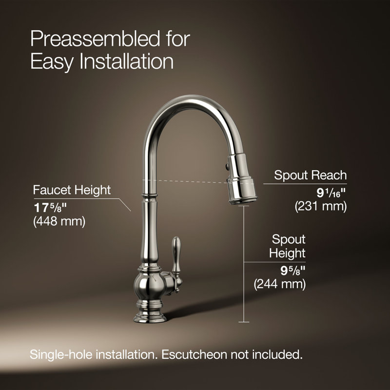 Artifacts® Pull Down Single Handle Kitchen Faucet, Vibrant Polished Nickel