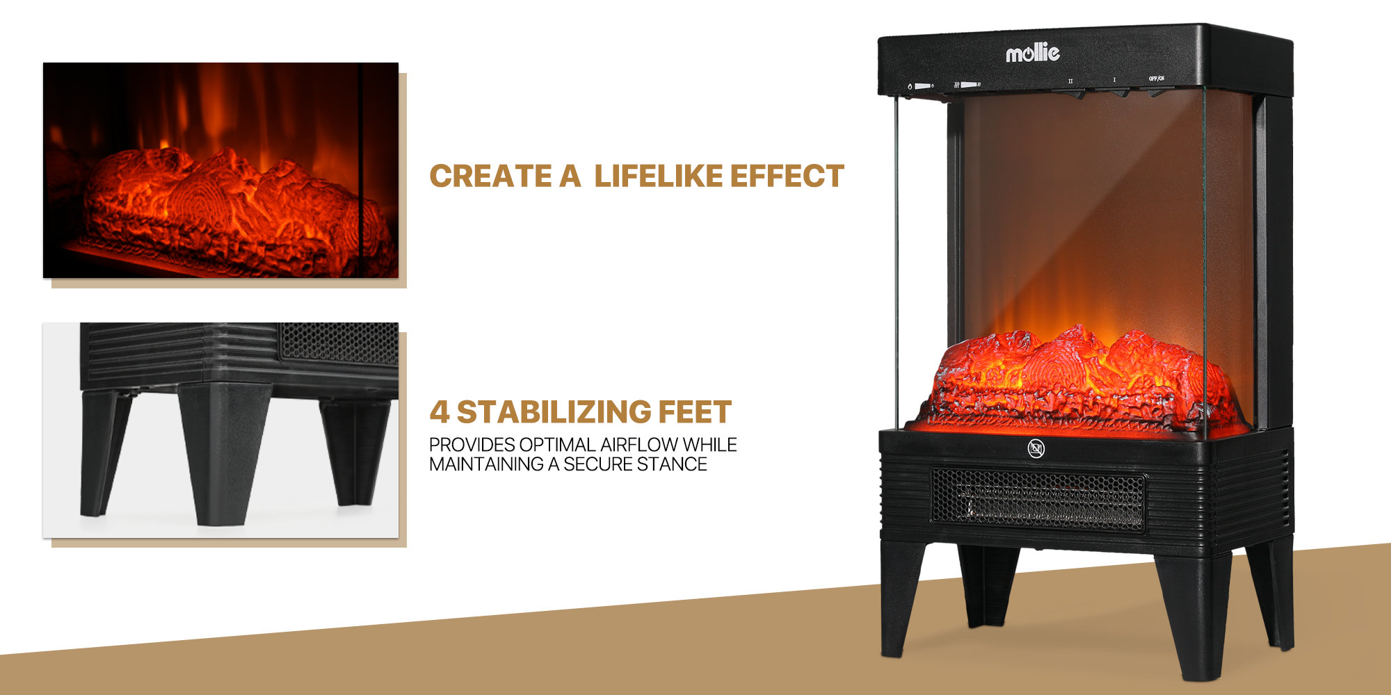 MoNiBloom Electric Fireplace Heater Stove With LED Flame Effect Free