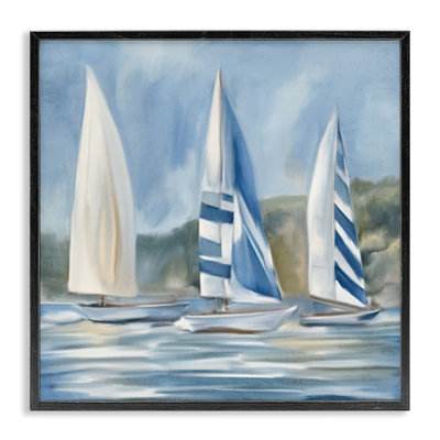 Sailboat Trio Drifting Framed Giclee Art by Kim Allen