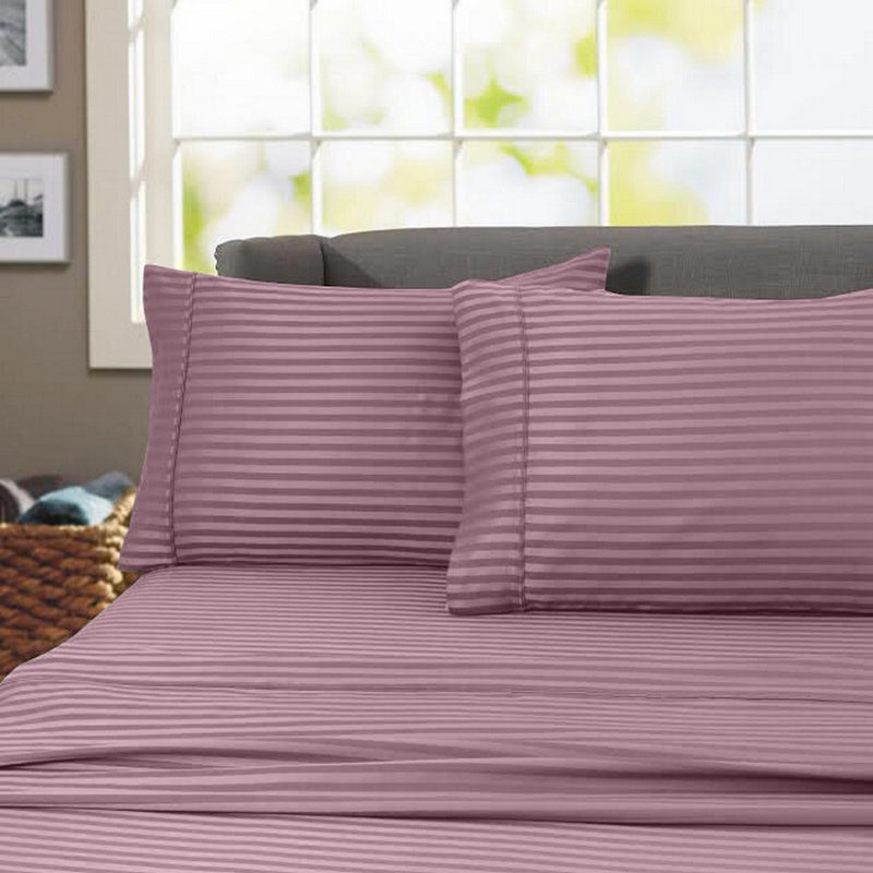 Egyptian Cotton Sateen Striped Sheet Set, Navy, King Sheet Set with Fitted Sheet and 2 Pillowcases