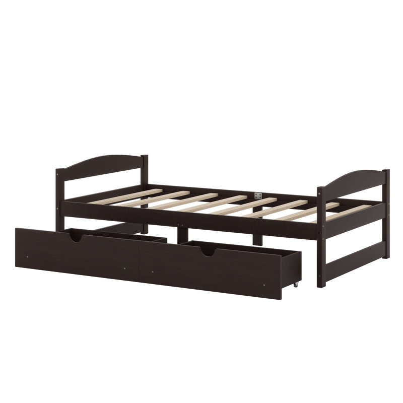 Lit plateforme avec deux tiroirs, Espresso