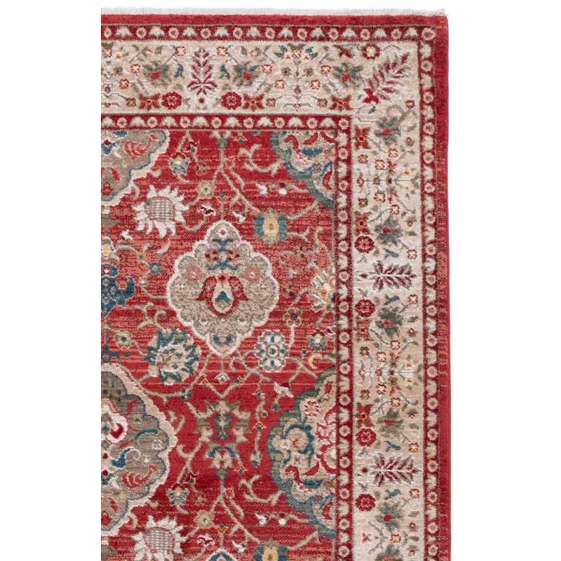 Tapis rouge / beige en polypropylène tissé à plat Ralph Lauren, Carré 6 pi 7 po