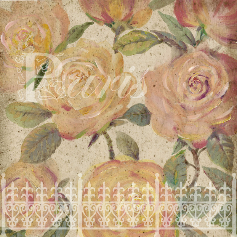 Roses peintes rétro II, H 20 po x l 20 po x P 1,25 po