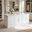 Îlot de 86 po blanc avec dessus en marbre, quatre portes et six tiroirs pour garde-robe