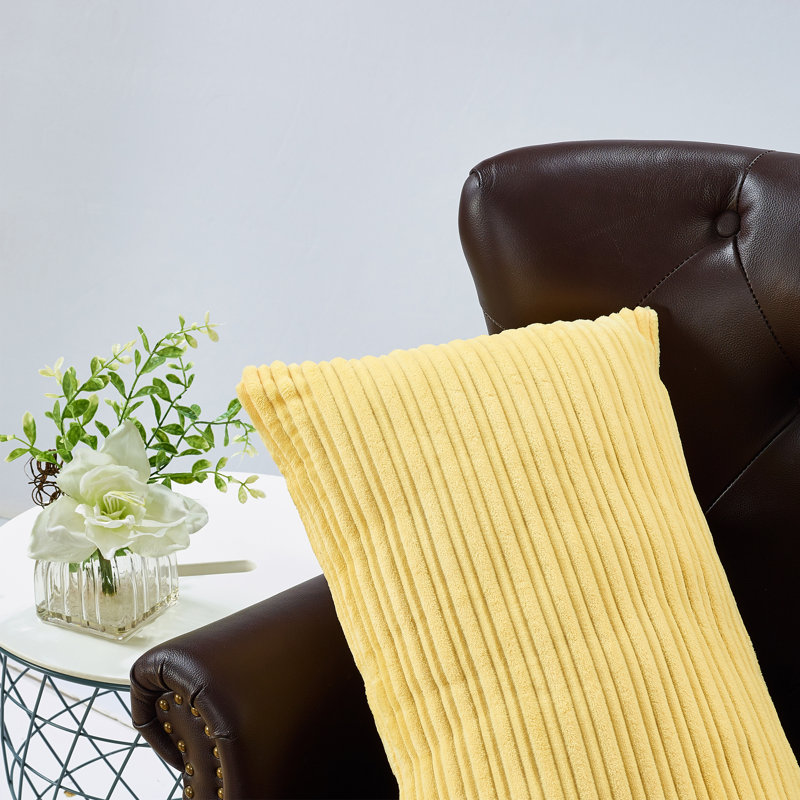 Housse de coussin rectangulaire en flanelle nervurée, Jaune soleil