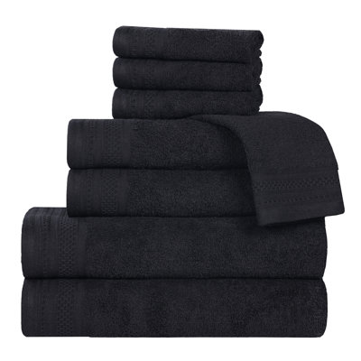 Honeycomb Textured Waffle Border Cotton Medium Weight 8 Piece Towel Set