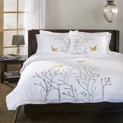 Swallow Embroidered Cotton Duvet Cover Set