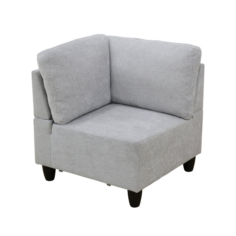 Canapé d'angle capitonné en flanelle avec pieds en bois, Tissu gris pâle