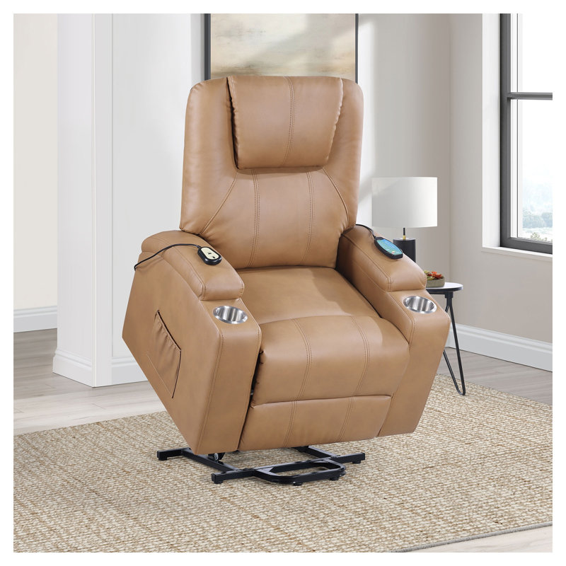 Fauteuil inclinable massant Macklin Camel, recouvert de tissu, avec fonction de levage électrique, chauffage et télécommande