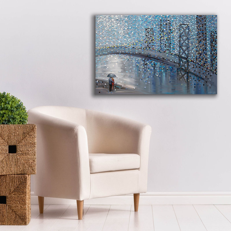 «Rainy Date With The Bridge View» par Ekaterina Ermilkina, art mural sur toile, H 26 po x l 40 po x P 1,5 po